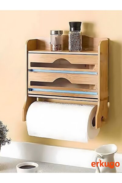 ERKUGO رف وظيفي من الخيزران - صندوق قطع من رقائق المطاط ورف المناشف الورقية