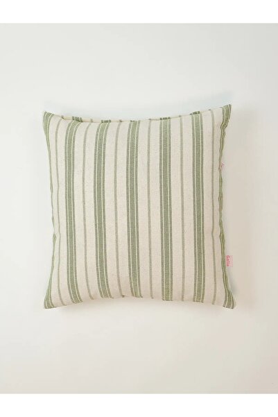 Galia Tasarım غطاء وسادة بوهيمي ذو وجهين مخطط باللون الأخضر من الكتان المغسول