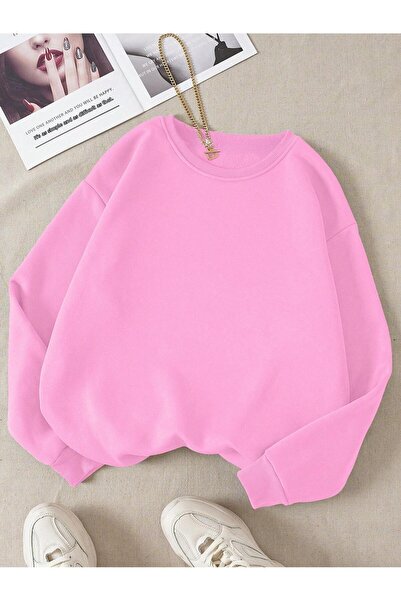 trendgar Φούτερ unisex με λαιμόκοψη ροζ duz