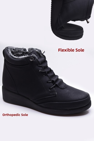 ISPARTALILAR 210 Ορθοπεδική σόλα με λαστιχένια κορδόνια, μαύρα Mother Boots με γούνα στο εσωτερικό, γυναικεία μποτάκια παπουτσια
