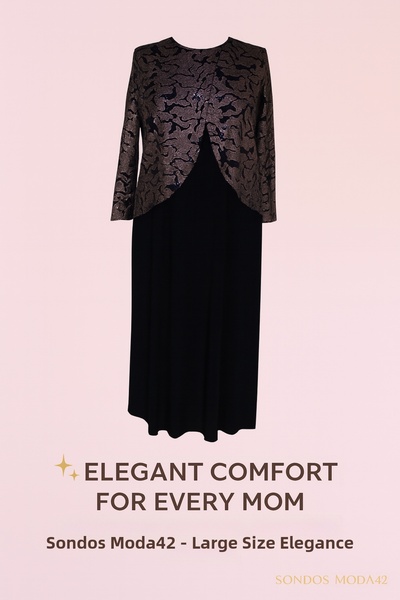 HESNA Black Zuhal Jacket Plus Size Stylish Dots Abstract Pattern Mother Evening Dress Suit