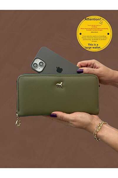 shiny ever Poșetă de damă din piele cu compartiment pentru telefon de dimensiuni mari, cu detalii auriu verde