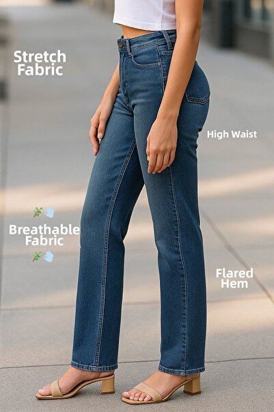 CEDY DENIM Pantaloni pentru femei talie înaltă Regular Fit material elastic Pantaloni-C607-Albastru