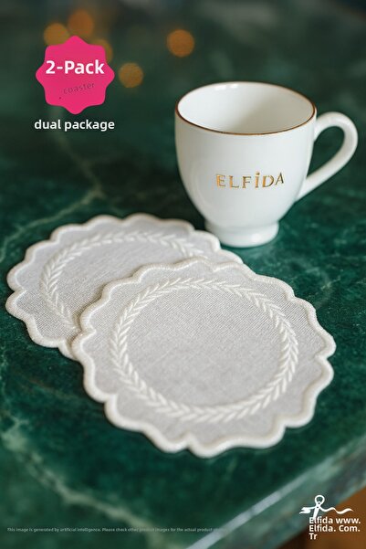 ELFİDA مفرش تقديم مزخرف للكوكتيل والقهوة مع نمط حلقة باشاك (قطعتان)