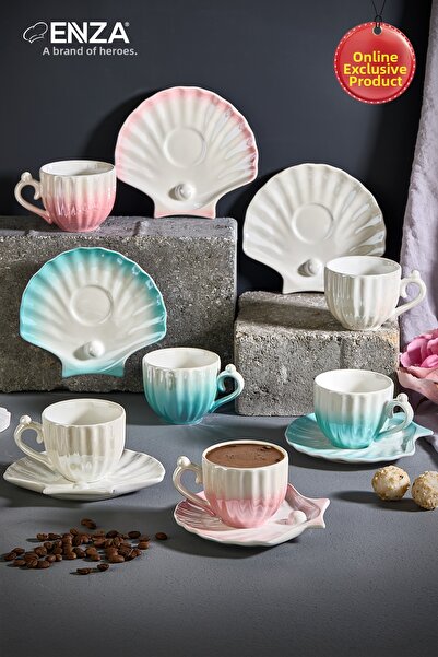 Enza طقم فناجين بورسلين زمرد مكون من 6 قطع