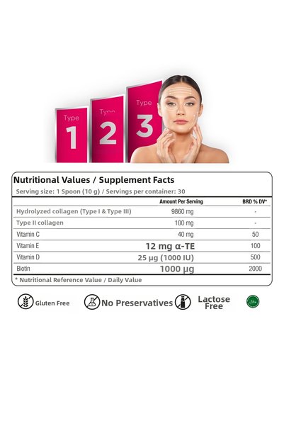WiseLab Beauty Collagen Powder 3 Type Collagen Type1, Type2, Type3 Vitamin C 300gr
