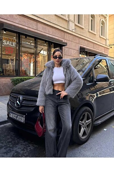 MODA DURAĞI Jachetă premium din blană artificială cu fermoar în față