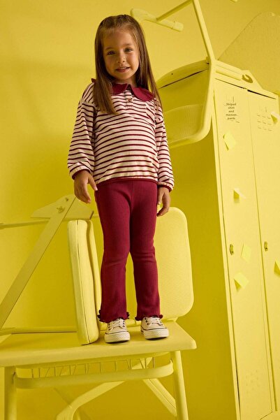 DeFacto طقم مكون من قطعتين للفتيات الصغيرات، تي شيرت مخطط بأكمام طويلة وياقة ...