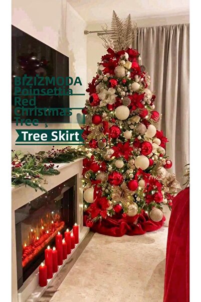 bizizmoda غطاء شجرة عيد الميلاد الأحمر بقطر 100 سم دائري الشكل
