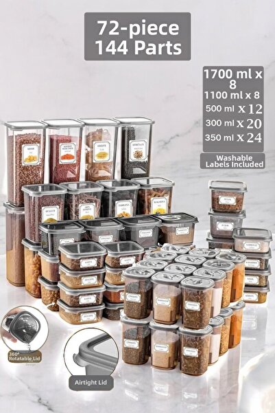 Home 72 Pieces Food and Pulses Set - Storage Container with Labels