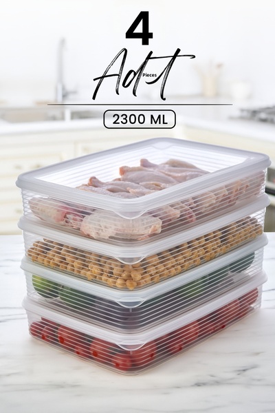 Kitchen Life 4 Pieces 2300 ml Refrigerator and Microwave Storage Container - Refrigerator Organizer Storage Box