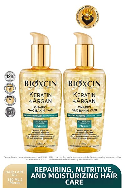 Bioxcin Keratin Argan Nourishing Repair Hair Care Oil 150 ml - Damaged and Sensitive Hair 2 Pack