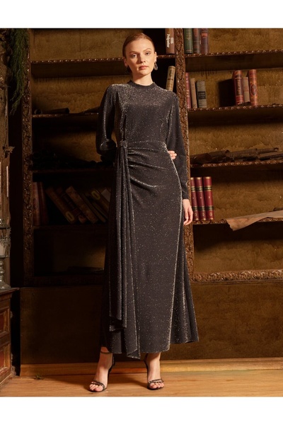 Kayra Waist Knotted Stylish Dress Black