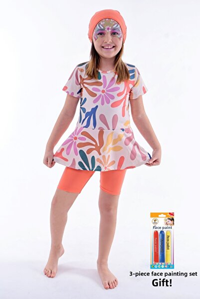 ZUZUNGA Σετ μπουκέτο μαγιό για κορίτσια με πορτοκαλί σχέδιο καρδιάς