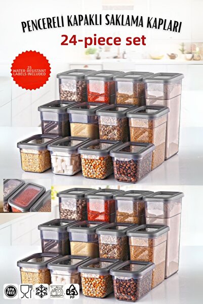 Nandy Home مجموعة من 24 حاوية تخزين أنثراسايت - 8x 1.58/1.1/0.58 لتر - مع غطا...