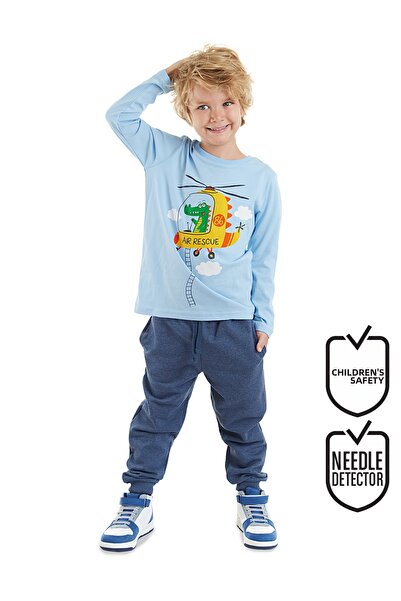 Denokids Boy's Helicopter Long Sleeve T-shirt and Trousers Set