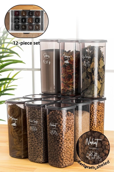 Vienev 12 قطعة 1.75 لتر حاوية تخزين طعام مربعة بيجي مع ملصق طباعة الشاشة البي...