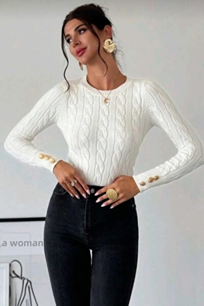 H&E LUXURY DESIGN Dámský svetr s měkkou texturou a zapínáním na knoflíky