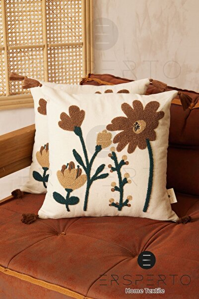Ersperto Λινό Διακοσμητικό Μαξιλάρι Ριχτάρι Φουντωτό Λουλούδι - Μαξιλαροθήκη ...