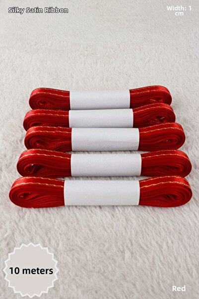 Mortex Red Glitter Satin Ribbon 1cm 10m - Bohça, Nikah, Nişan, Çeyiz, Hediye, Süsleme, Parti