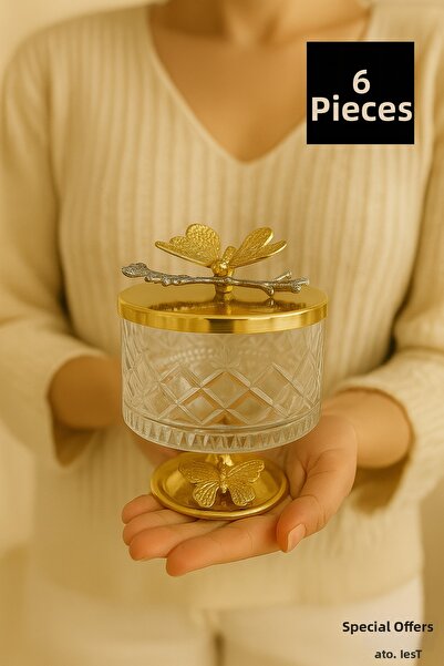 Fiyakalı Ürünler Atölyesi 6 قطع من زجاج ماجنوليا الفضي الخالد، وعاء الآيس كريم، وعاء المربى مع الغطاء، وعاء السكر، وعاء البسكويت