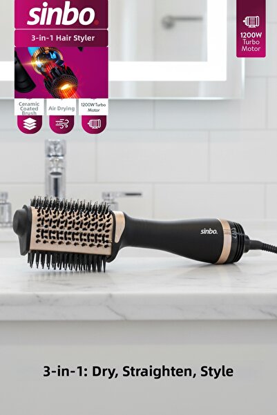 Sinbo مشط تصفيف الشعر وتمليسه بالهواء الساخن 3 في 1 طراز SHD-1731