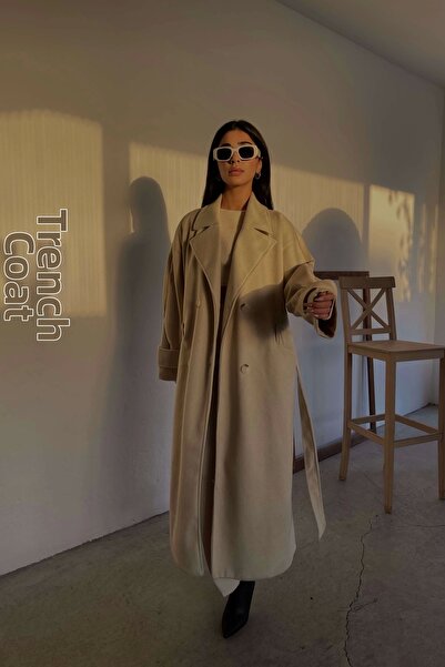 Eka Women's Beige Long Stamp Coat 0999-1001