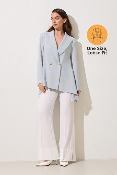 Setre Hazy Green Single Button Detailed Asymmetric Wide Cut Jacket