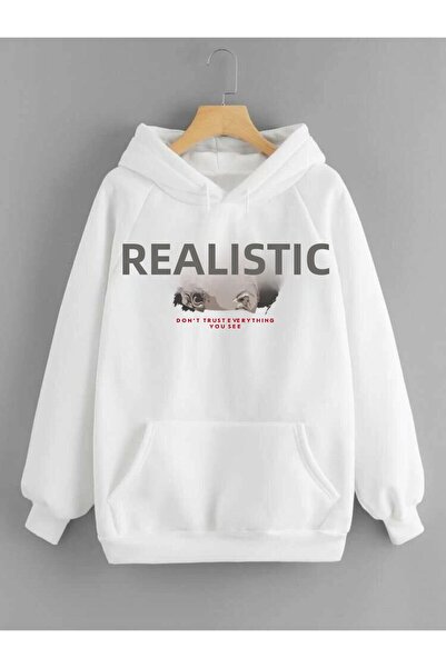 DEEPSENCE سويت شيرت بغطاء للرأس كبير الحجم للجنسين مطبوع بشكل واقعي