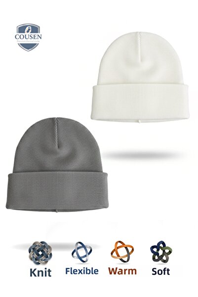 Cousen 2' L i Gri Alb UNISEX BASIC BEANIE PĂLĂRIE SPORTIVĂ PLIABILĂ MOALE, FL...