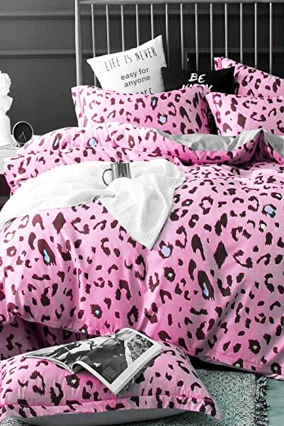 İQON Sada povlaků na přikrývku s elastickými prostěradly Double Size Leopard Pink