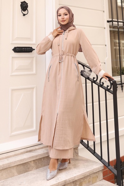 Modamihram Lace-Up Hooded Suit Beige 19236