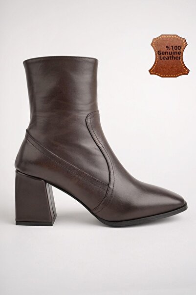 MUGGO Adela Guaranteed - Oryginalne skórzane buty damskie na obcasie z kwadratowym noskiem i zamkiem błyskawicznym