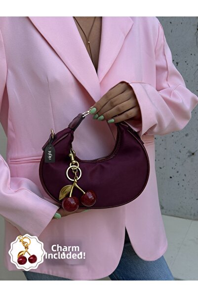 Night Γυναικεία τσάντα χεριού και ώμου Wanda Model Suede Burgundy με δώρο γούρι