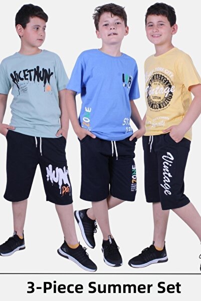 FYK KİDS بدلة صيفية للأولاد من Nuk Dg-zoone مكونة من 3 قطع مع تفاصيل حروف