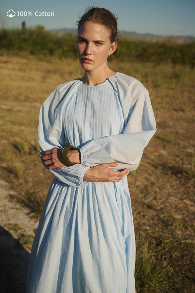 Hooopstore Rochie din bumbac cu nervuri, albastru bebeluș