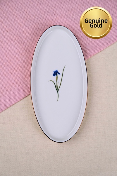 tabakevi Tabak Evi Porcelain Natura Iris Gold Gilded Boat with Upright Cheeks 26X13X2Cm Single