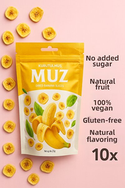 asellya sağlıklı yaşam شرائح الموز المجففة الطبيعية 10 × 25 جرام - بدون إضافا...