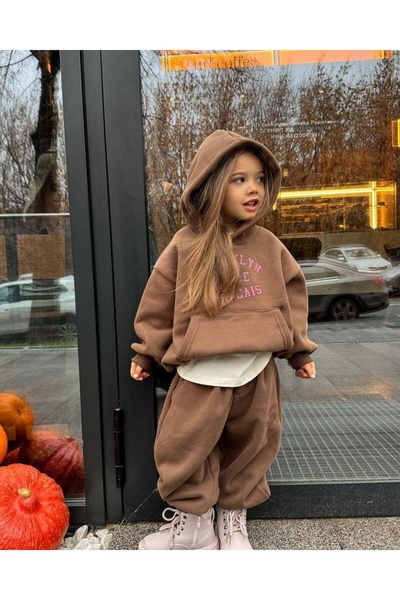 anonim طقم ملابس للأطفال مكون من قطعتين بقلنسوة مطبوعة من قماش ثلاثي الخيوط