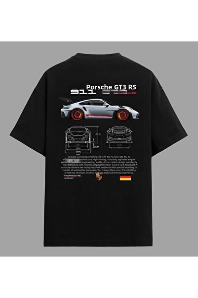 Edizen تي شيرت بورش 911 GT3 RS بريميوم للجنسين مقاس كبير 100% قطن أسود