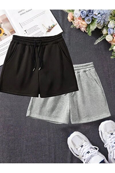 SURMARİ Set of 2 Comfortable Fit Unisex Combed Cotton Sports Shorts