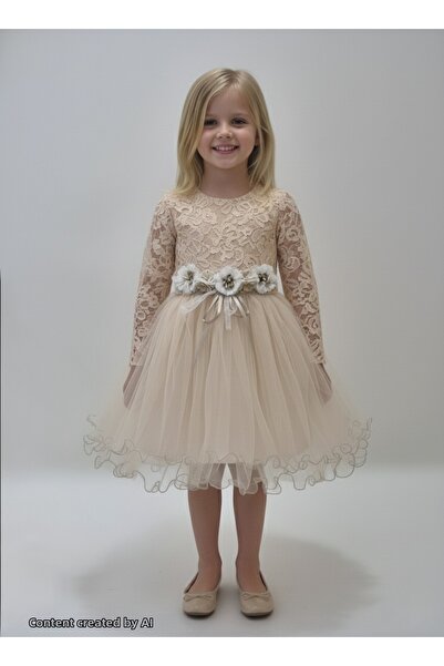 Şenkız Κοριτσίστικο φόρεμα γενεθλίων με μακρυμάνικο τούλι πριγκίπισσας για γάμο