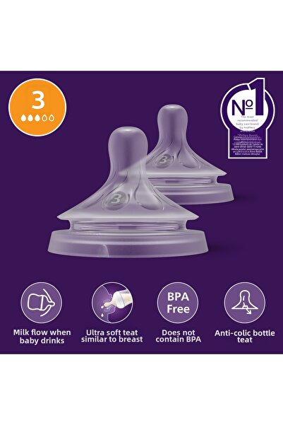 Philips Avent لهاية زجاجة الرضاعة ذات الاستجابة الطبيعية المكونة من قطعتين رق...