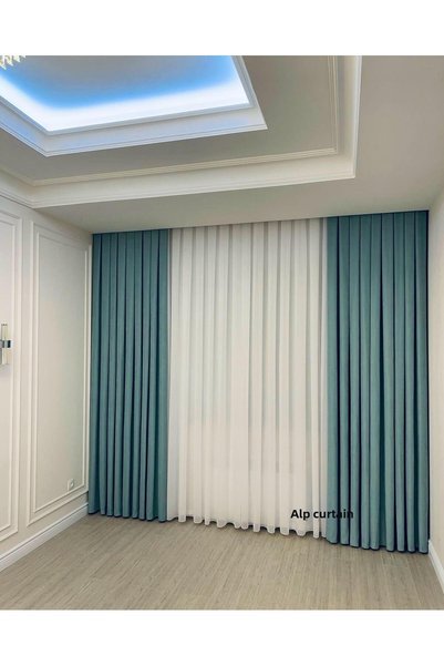 Alp Perde White Color First Quality 1/2 Pleated Bamboo Shantung Tulle Curtain, No Ironing Needed, Non-Fading (Slightly Pleated)