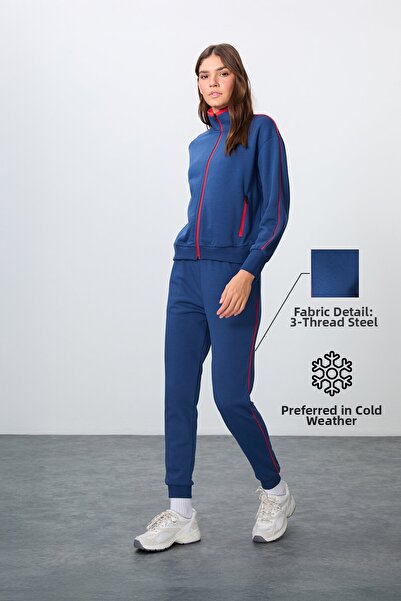 TOMMY LIFE Set de trening pentru femei, cu guler ridicat, supradimensionat - bumbac gros, neted, 95340