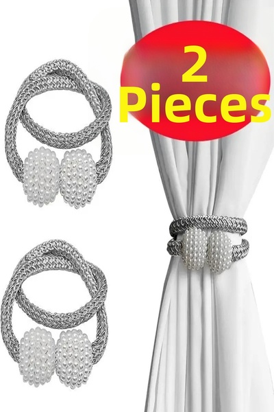 safestore 2 τμχ Μαγνητικά κλιπ κουρτινών εσωτερικής διακόσμησης - μαργαριταρένιες μπάλες, πόρπες και ράβδοι σύνδεσης σχοινιού