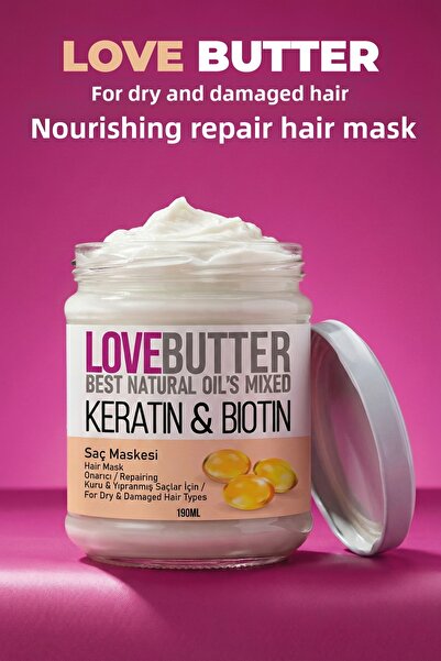 LOVE BUTTER قناع إصلاح الشعر بالكيراتين والبيوتين للشعر الجاف والتالف