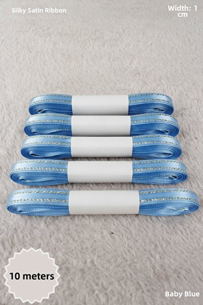 Mortex Panglică din satin cu sclipici albastru bebeluș 1cm 10mt - Boșa, nuntă...