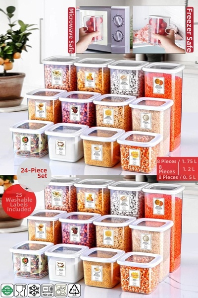 Nandy Home طقم تخزين طعام أبيض X8 مكون من 24 قطعة - مربع غير قابل للكسر، مع م...