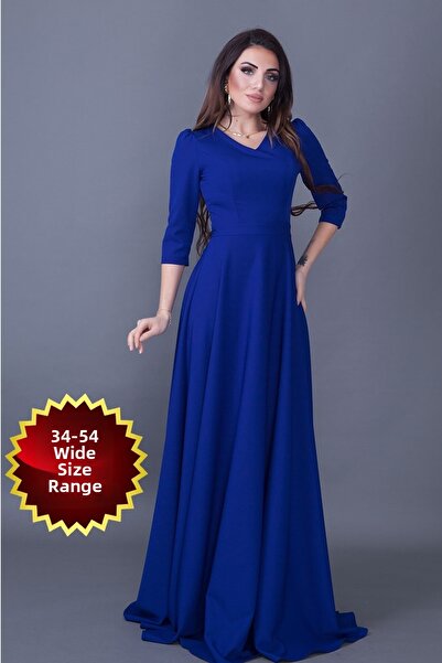 lovebox فستان سهرة نسائي طويل من قماش أطلس مرن برقبة على شكل حرف V وأكمام 3/4...